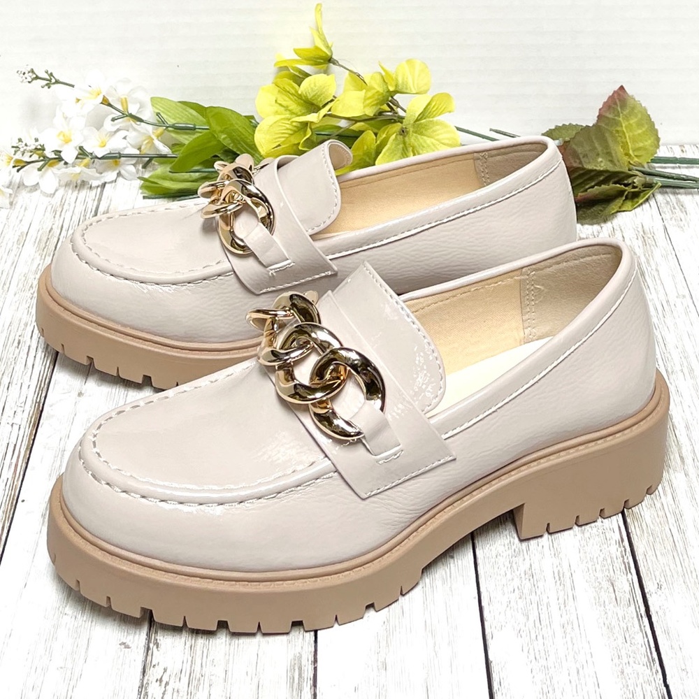 New Bone Gold Chain Platform Penny Loafers